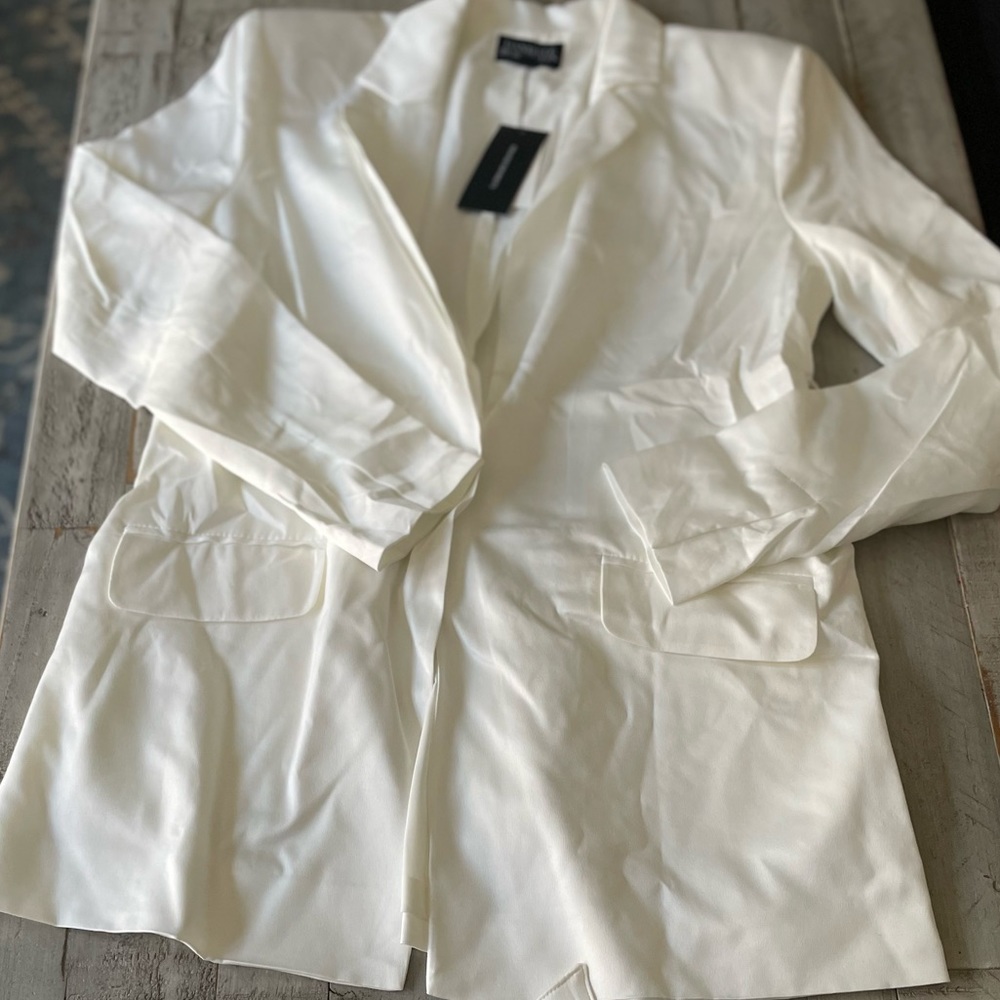 Danielle Bernstein women white satin wear to work blazer jacket xs - Picture 2 of 4